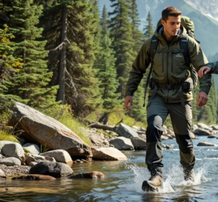 Túrázók Kaland Quest ruházatban hegyi tájon