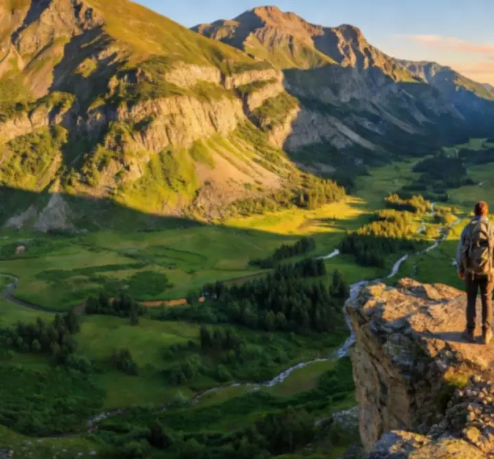 Hegyi táj túraösvénnyel és tengerszint feletti panorámával