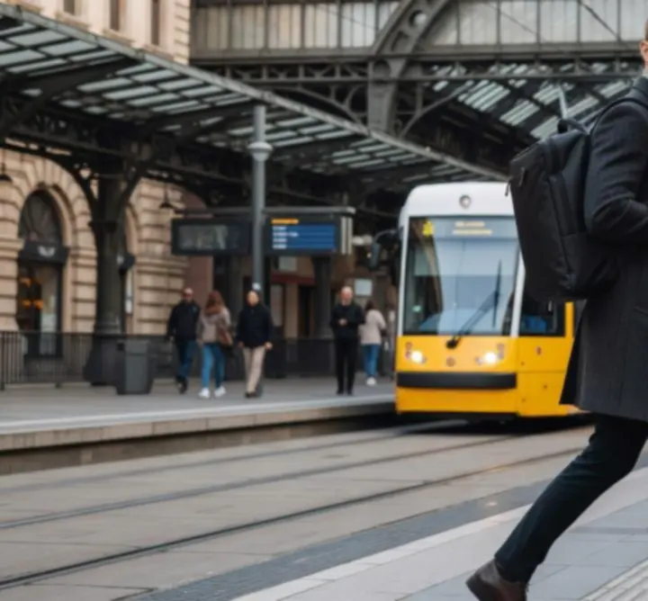 Városi hátizsák viselése buszmegállóban, modern utazó felszereléssel